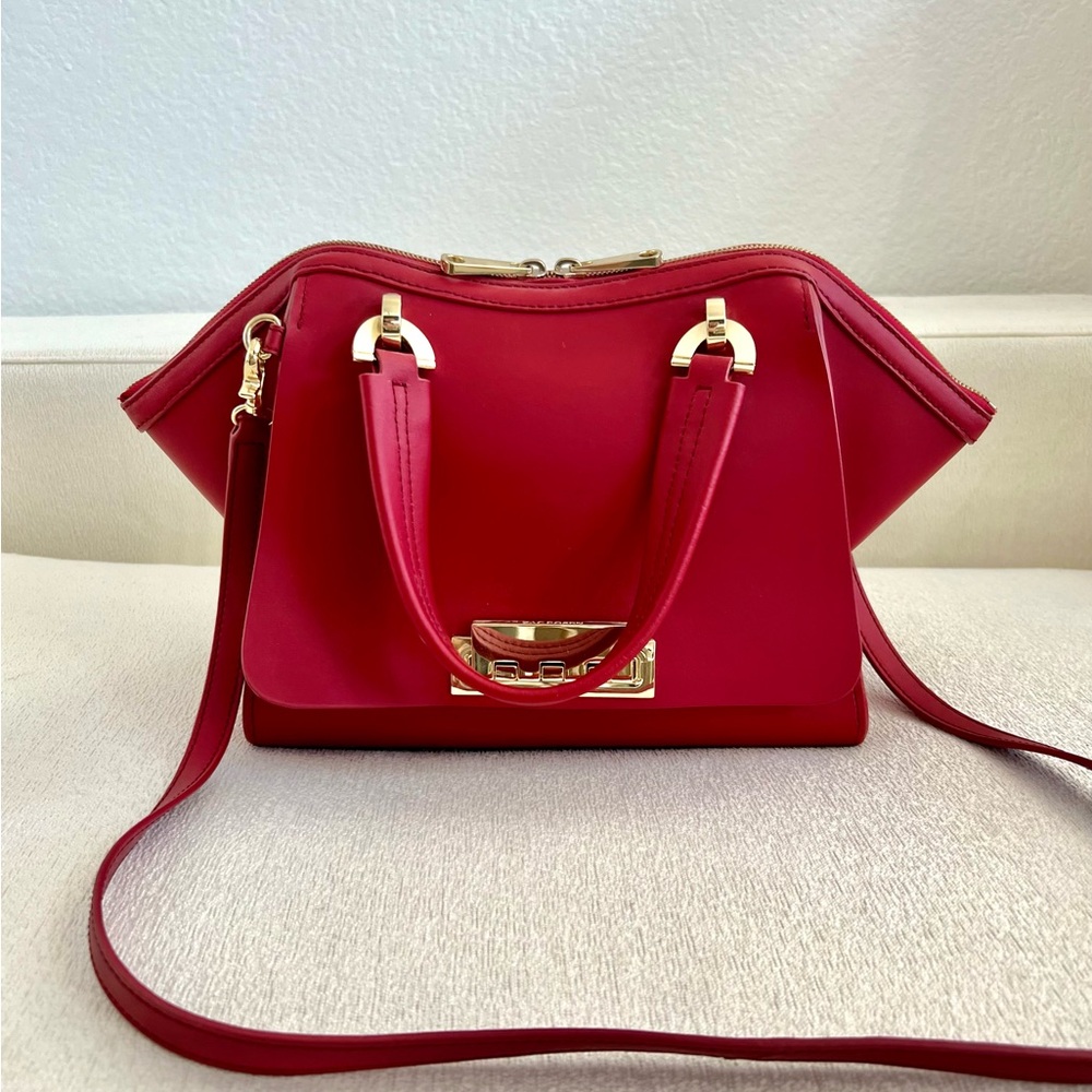 Like New! Zac Posen Eartha Iconic Double Handle Handbag In Red
